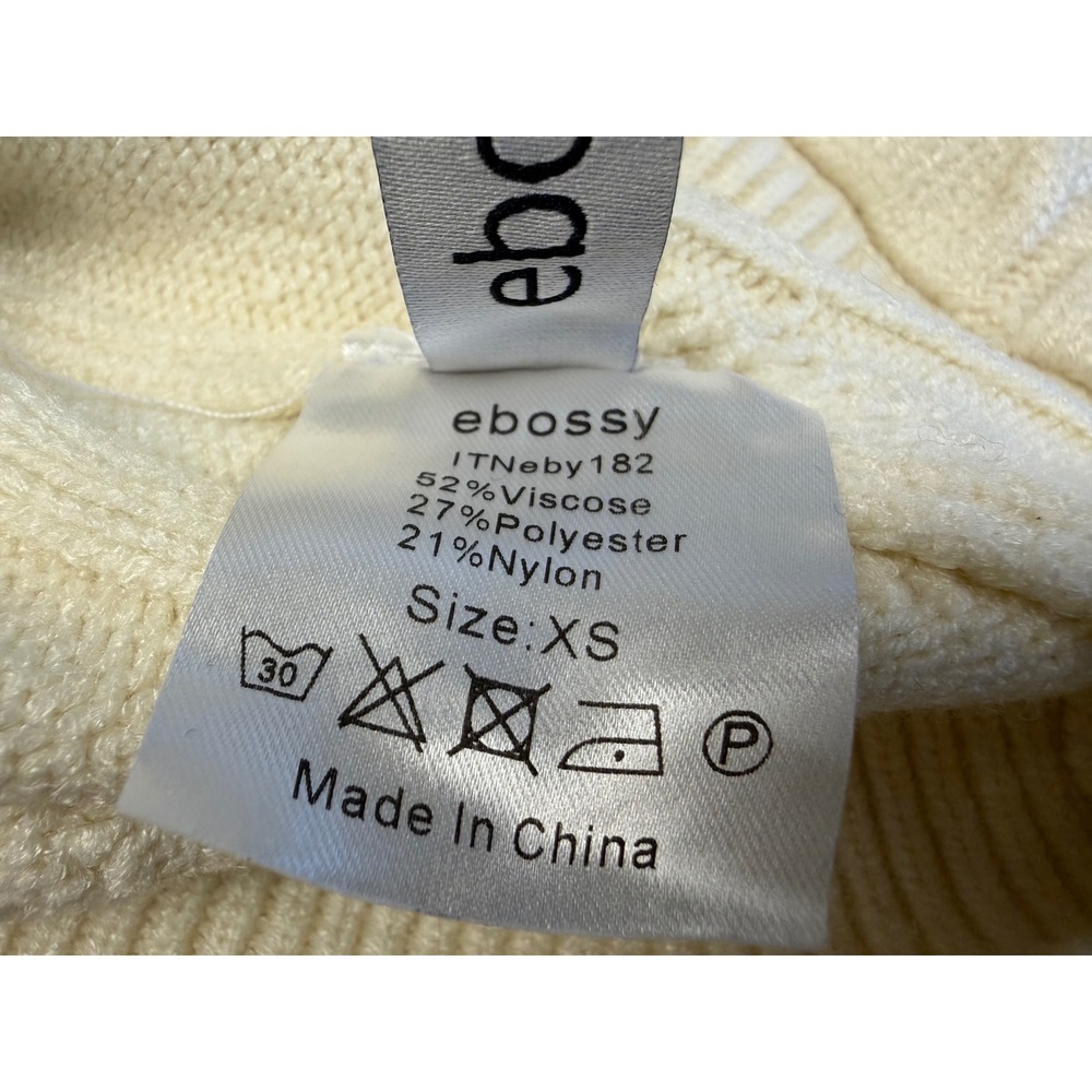 ebossy Cardigan Sweater Womens XS Cream Patchwork Dream Sport Cable Knit - Picture 8 of 8